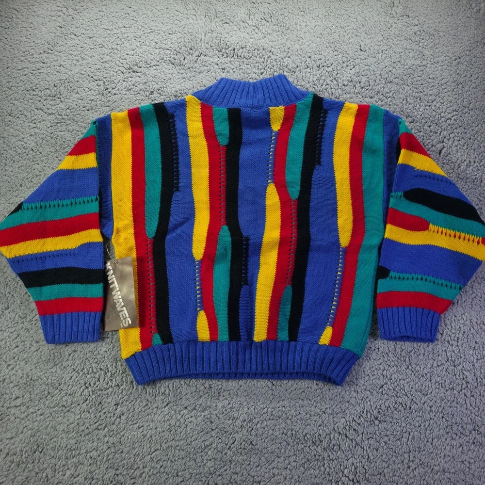 Vintage Knitwaves Kids Sweater 90s Multi Color Abstract Stripe Made in USA NWT